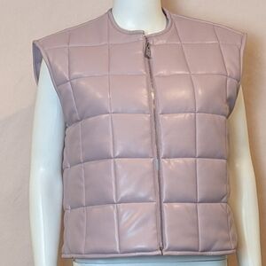 Wahine Lilac Purple Holoholo Oversized Vegan Leather Puffer Vest size XS